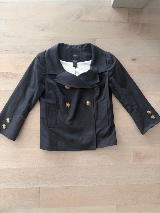Smythe Jackets & Blazers - Smythe Charcoal Cropped Double-Breasted Pea Coat with Gold Buttons